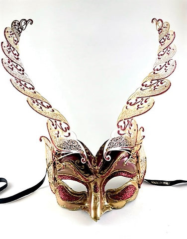 Venetian Laser Cut Metal Mask The Elegant Devil Red and Gold Image