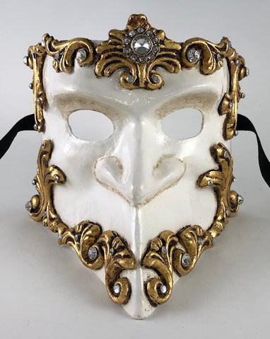 Feathered Cigno Masquerade Mask – White and Gold – Visions of Venice