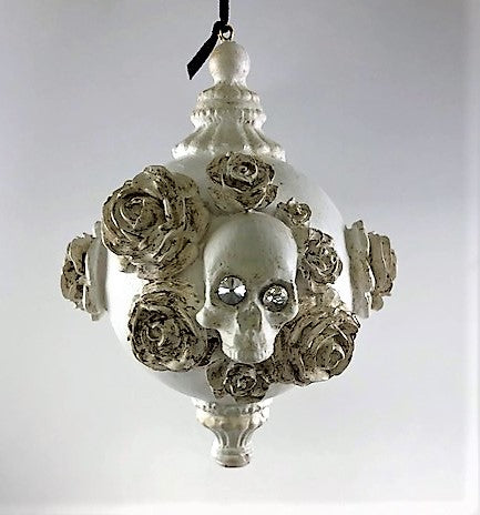 Venetian Christmas Ornament Skulls and Roses Bone White Image