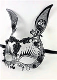 Venetian Mask Laser Cut Metal Rabbit and Roses Black Image