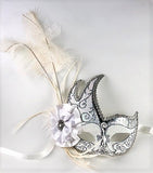 Feathered Cigno Masquerade Mask White and Silver Image