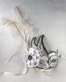 Feathered Cigno Masquerade Mask White and Silver Image