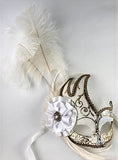 Feathered Cigno Masquerade Mask White and Gold Image