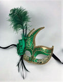 Feathered Cigno Masquerade Mask Green and Gold Image