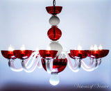 Murano Glass Chandelier Globo Red and White