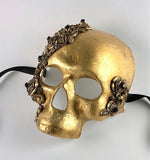Venetian Skull Mask Skulls and Roses Gold with Black Crystals Image