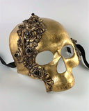 Venetian Skull Mask Skulls and Roses Gold with Black Crystals Image