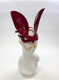 Erotic Mistress Boudoir Bunny Mask– Red Patent Vinyl with Hanging Chain