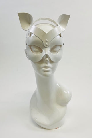 Erotic Mistress Boudoir Sexy Kitten Mask White Patent Vinyl Image