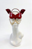 Erotic Mistress Boudoir Kitten Mask Red Patent Vinyl with Hanging Chain Image